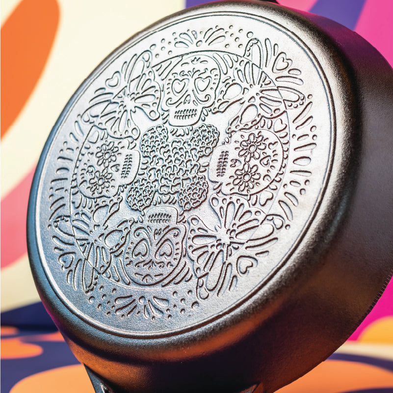 Lodge Heritage 12 Inch Seasoned Cast Iron Butterfly Sugar Skull Skillet - Image 4