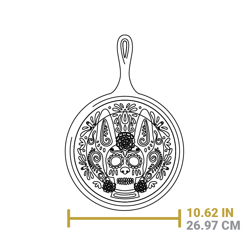 Lodge Heritage 10.5 Inch Seasoned Cast Iron Xolo Sugar Skull Griddle with Deluxe Handle Holder - Image 2